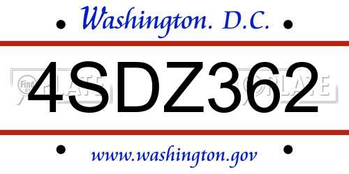 4SDZ362 District Of Columbia License Plate