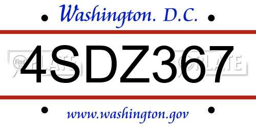4SDZ367 District Of Columbia License Plate