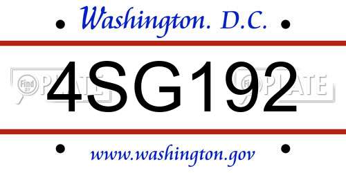 4SG192 District Of Columbia License Plate