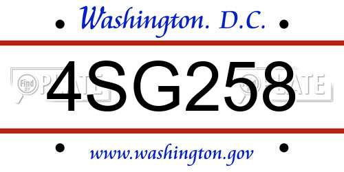 4SG258 District Of Columbia License Plate
