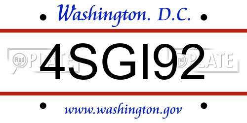 4SGI92 District Of Columbia License Plate