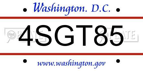 4SGT85 District Of Columbia License Plate