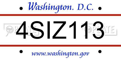 4SIZ113 District Of Columbia License Plate