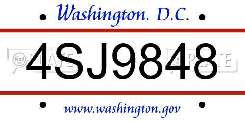 4SJ9848 District Of Columbia License Plate