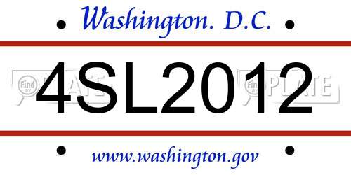 4SL2012 District Of Columbia License Plate