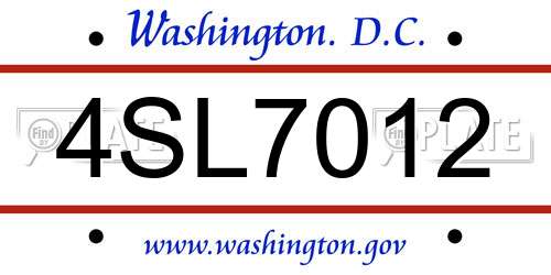 4SL7012 District Of Columbia License Plate