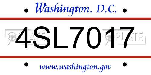 4SL7017 District Of Columbia License Plate