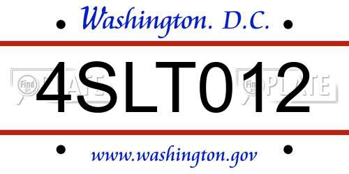 4SLT012 District Of Columbia License Plate