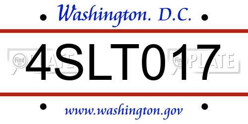 4SLT017 District Of Columbia License Plate
