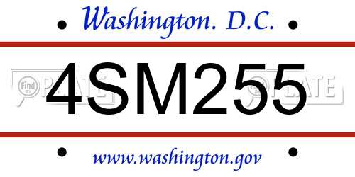 4SM255 District Of Columbia License Plate