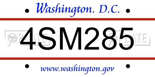 4SM285 District Of Columbia License Plate