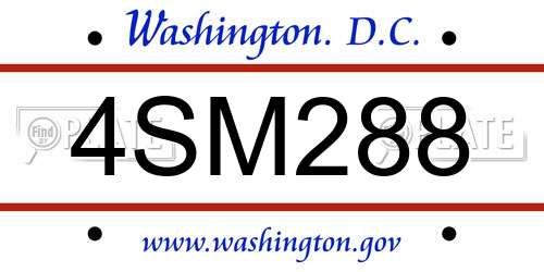 4SM288 District Of Columbia License Plate