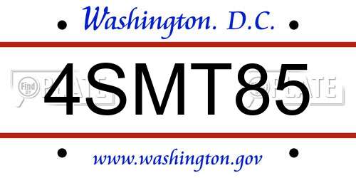 4SMT85 District Of Columbia License Plate