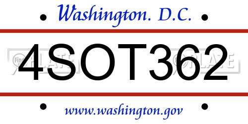 4SOT362 District Of Columbia License Plate