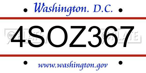 4SOZ367 District Of Columbia License Plate