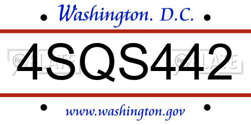4SQS442 District Of Columbia License Plate