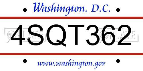 4SQT362 District Of Columbia License Plate