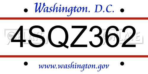 4SQZ362 District Of Columbia License Plate