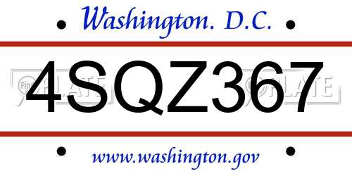 4SQZ367 District Of Columbia License Plate