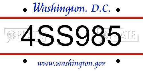 4SS985 District Of Columbia License Plate