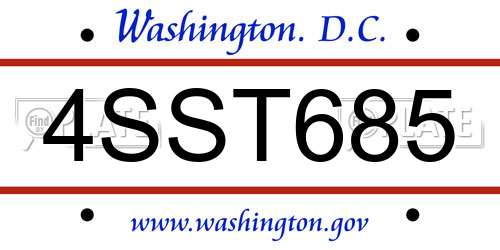 4SST685 District Of Columbia License Plate