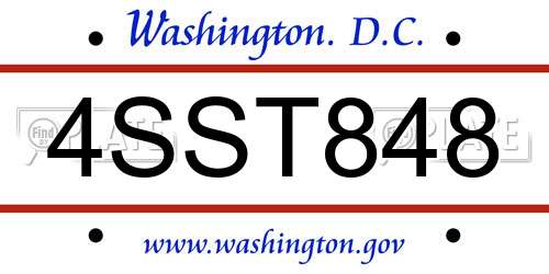 4SST848 District Of Columbia License Plate