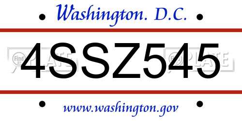 4SSZ545 District Of Columbia License Plate