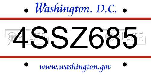 4SSZ685 District Of Columbia License Plate