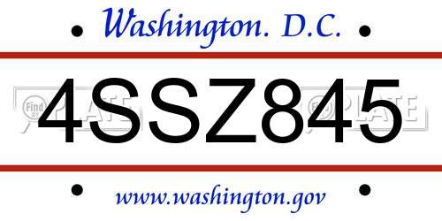 4SSZ845 District Of Columbia License Plate