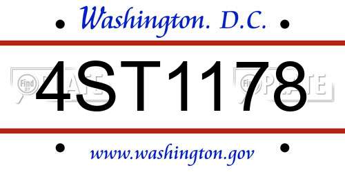 4ST1178 District Of Columbia License Plate