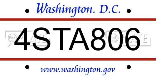 4STA806 District Of Columbia License Plate