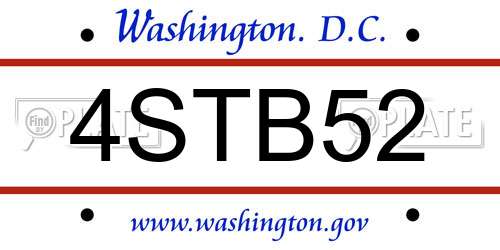 4STB52 District Of Columbia License Plate