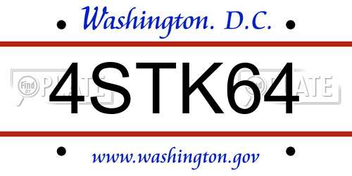 4STK64 District Of Columbia License Plate