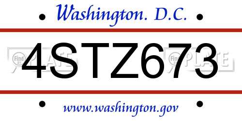 4STZ673 District Of Columbia License Plate