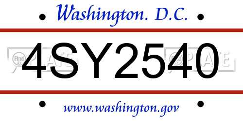 4SY2540 District Of Columbia License Plate