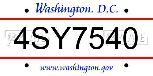 4SY7540 District Of Columbia License Plate
