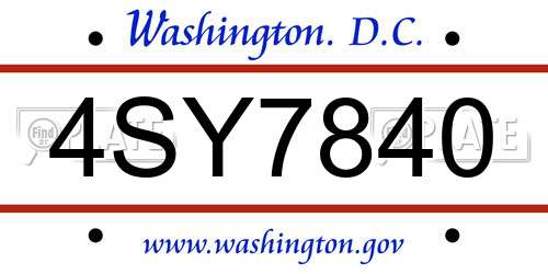 4SY7840 District Of Columbia License Plate