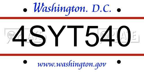 4SYT540 District Of Columbia License Plate