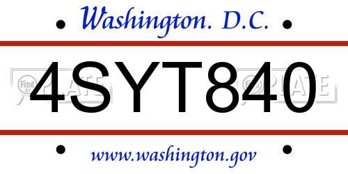 4SYT840 District Of Columbia License Plate