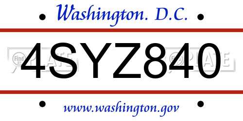 4SYZ840 District Of Columbia License Plate