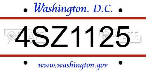 4SZ1125 District Of Columbia License Plate