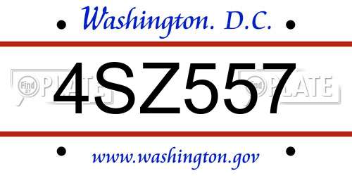 4SZ557 District Of Columbia License Plate