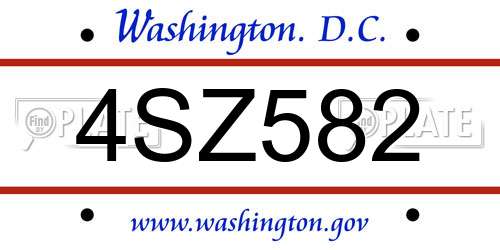 4SZ582 District Of Columbia License Plate