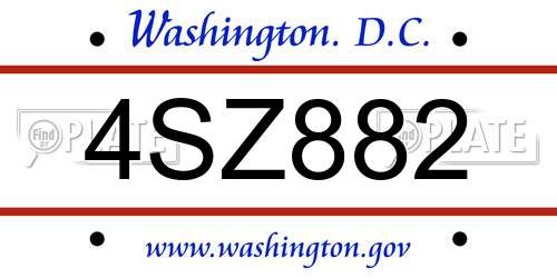 4SZ882 District Of Columbia License Plate