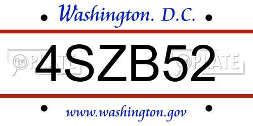 4SZB52 District Of Columbia License Plate