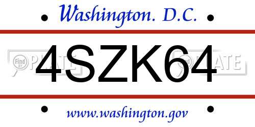 4SZK64 District Of Columbia License Plate