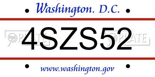 4SZS52 District Of Columbia License Plate