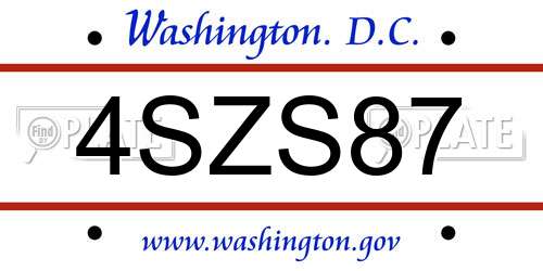 4SZS87 District Of Columbia License Plate