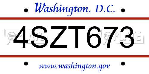 4SZT673 District Of Columbia License Plate