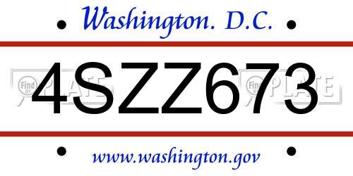 4SZZ673 District Of Columbia License Plate